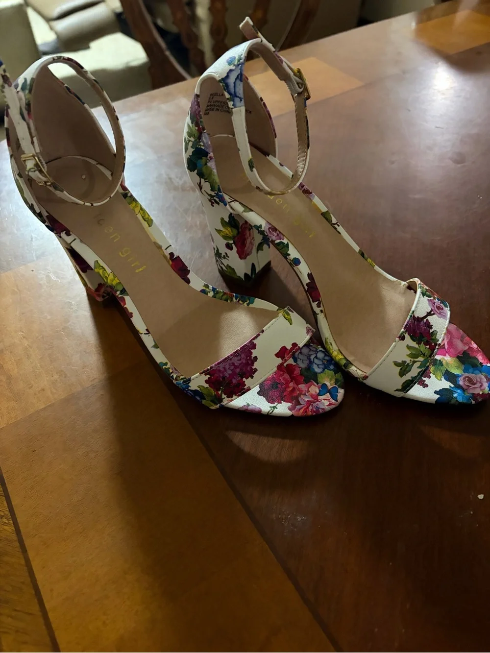 Madden Girl White Floral Ankle-Strap Heels